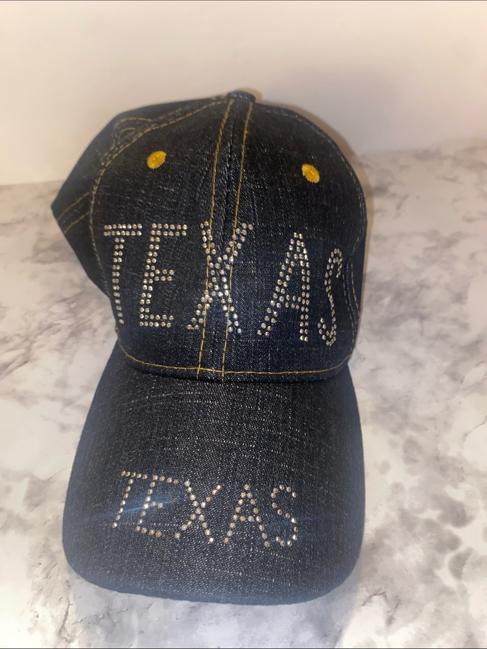 Denim Baseball Cap with Crystal 'TEXAS' - Dark Blue